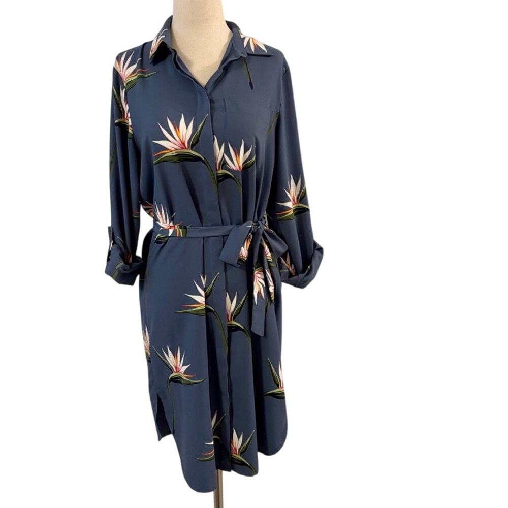 Ann Taylor Button Up T Shirt Dress Floral Small Long SleeveI
